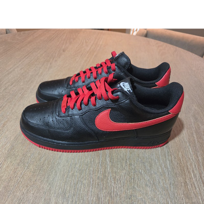 Nike Air Force 1 Low Top Black Red Colorblock Leather Lace Up Men's Sneaker