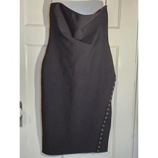 Fashion Nova Aubrey Bandage Midi Dress Black Strapless Studded XL NEW