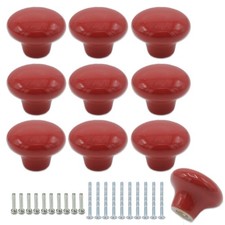 10 Pack Red Ceramic Cabinet Knobs Round Drawer Pulls with Screws