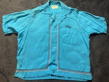 VTG 50s KING LOUIE USA Men  s Medium Blue Embroidered Bowling Shirt