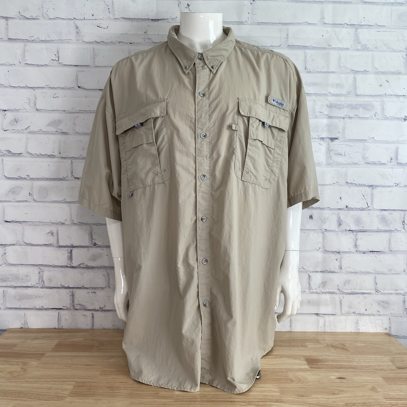 Columbia Shirt Men's 4XT Tall Short Sleeve Button Up Beige Vented Fishing