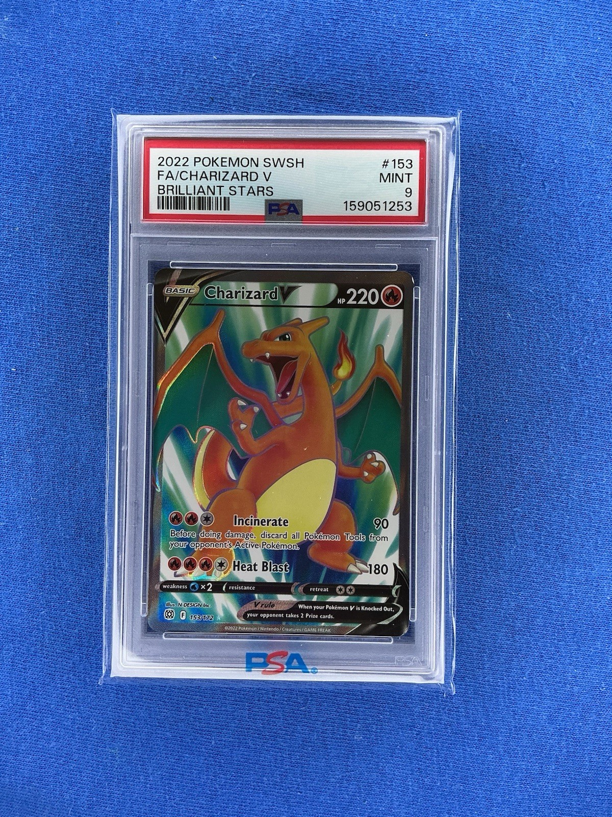 2022 POKEMON BRILLIANT STARS CHARIZARD V #153 FULL ART HOLO PSA 9