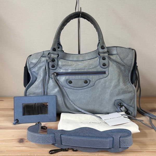 Balenciaga The City Handbag Shoulder Bag 2way Sky Blue Leather Auth 115748 Y2K