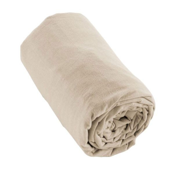 Drap housse 90x190 flanelle de coton Candice Sable au tissage supérieur