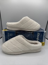 BNIB Dearfoams L Cream Memory Foam Indoor/Outdoor Slippers 1847077 Women's S 5-6