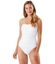 130 Tommy Bahama White Pearl Shirred Bandeau One Piece Swimsuit 10 zjn1826