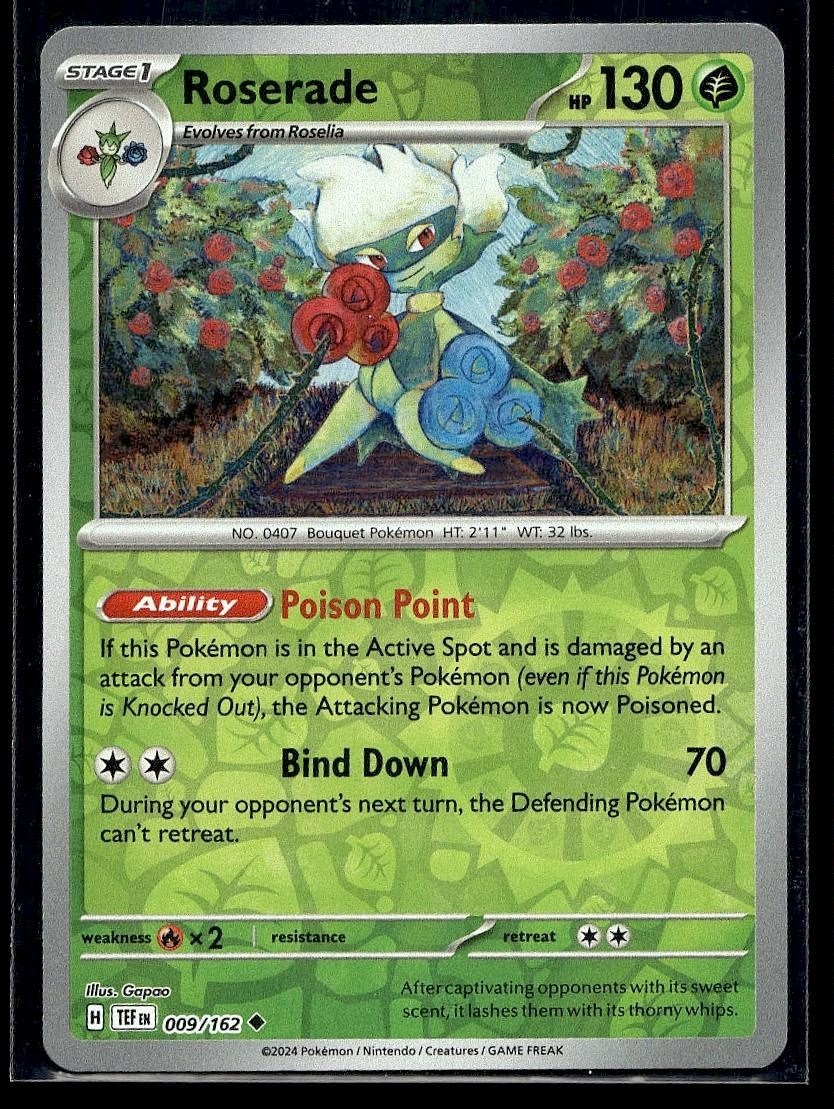 Roserade 009/162 Uncommon Temporal Forces Pokemon Reverse Holo Lightly Played