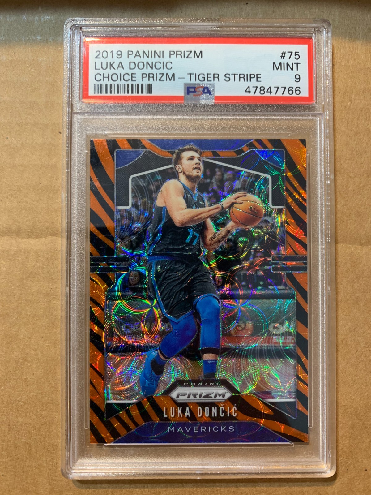 Luka Doncic 2019-20 Panini Prizm #75 Tiger Stripe Choice Parallel Case Hit PSA 9
