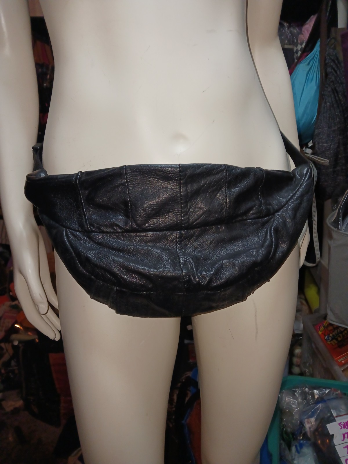 Black Patchwork Leather Fanny Pack Multiple Pocke… - image 1