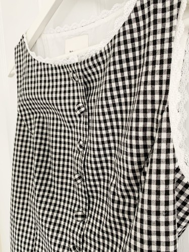 Reformation Amela Linen Top US2 UK6-8 Black White Lace Gingham Remy Check Vest - Picture 9 of 24