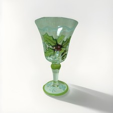 Tracy Porter Sweet Tidings 12oz Glass Goblet Hand Painted Christmas Holly 8pc