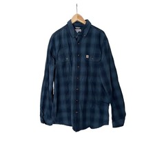 Carhartt Shirt Men Large Plaid Button Up Long Sleeve Relaxed Fit Blue Black Work