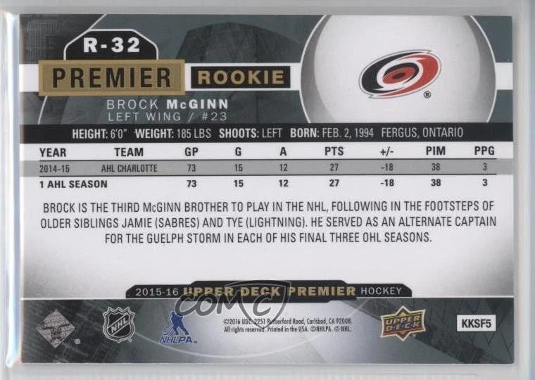 2015-16 Upper Deck Premier Rookie Set /399 Brock McGinn #R-32 RC - Image 2 of 2