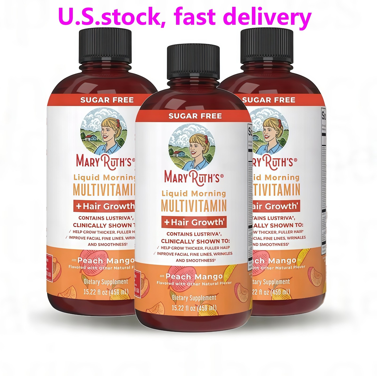 Mary Ruth's Multivitamin + Hair Growth | 3 Pack | Peach Mango 15.22 oz brand...