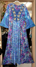 Soft Surroundings Boho Embroidery Beads Velvet Patchwork Floral Maxi Sz L Dress