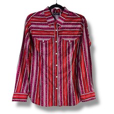 Wrangler Retro Womens Sz Small Western Shirt Pink Red Aztec Pearl Snap Cowgirl