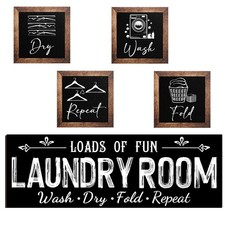 Set of 5 Laundry Room Decor for Wall Laundry Room Sign Farmhouse Wooden 7 x 7...