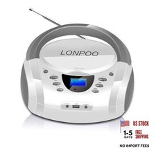 CD Players Portable Boombox with FM Radio/USB/Bluetooth/AUX Input and White