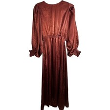 Umgee Long Maxi Satin Dress Womens S Burgundy Whimsigoth Ethereal Fairy Grunge