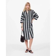 MADEWELL Dolman Midi Shirtdress in Stripe Poplin XXS Summit Green Button NWT