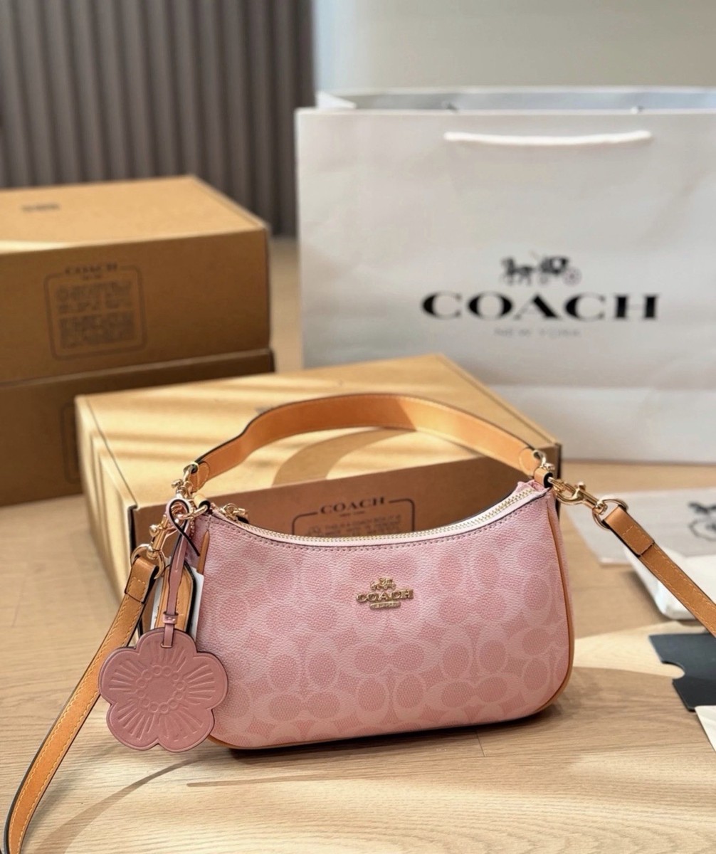 Coach Teri Shoulder Bag Signature Canvas Charms Gold/Powder