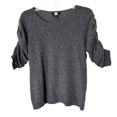 Saks Fifth Avenue Cashmere Sweater Puff Sleeve Lg Polka Dot Preppy Cottage Chic