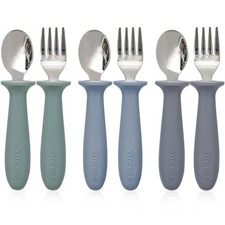 Toddler Utensil Set 6 Piece Spoons and Forks Stainless Steel with Soft