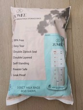Zomee Breast Milk Storage Bags 100 ct BPA Free Double Ziplock Leak Proof
