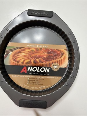 Anolon SureGrip 10'' Tart Pan Nonstick Bakeware Fluted Quiche Pie Pan New    5213