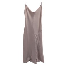 Paper Heart Champagne Satin Cowl Neck Midi Slip Dress Side Slit Women Size S