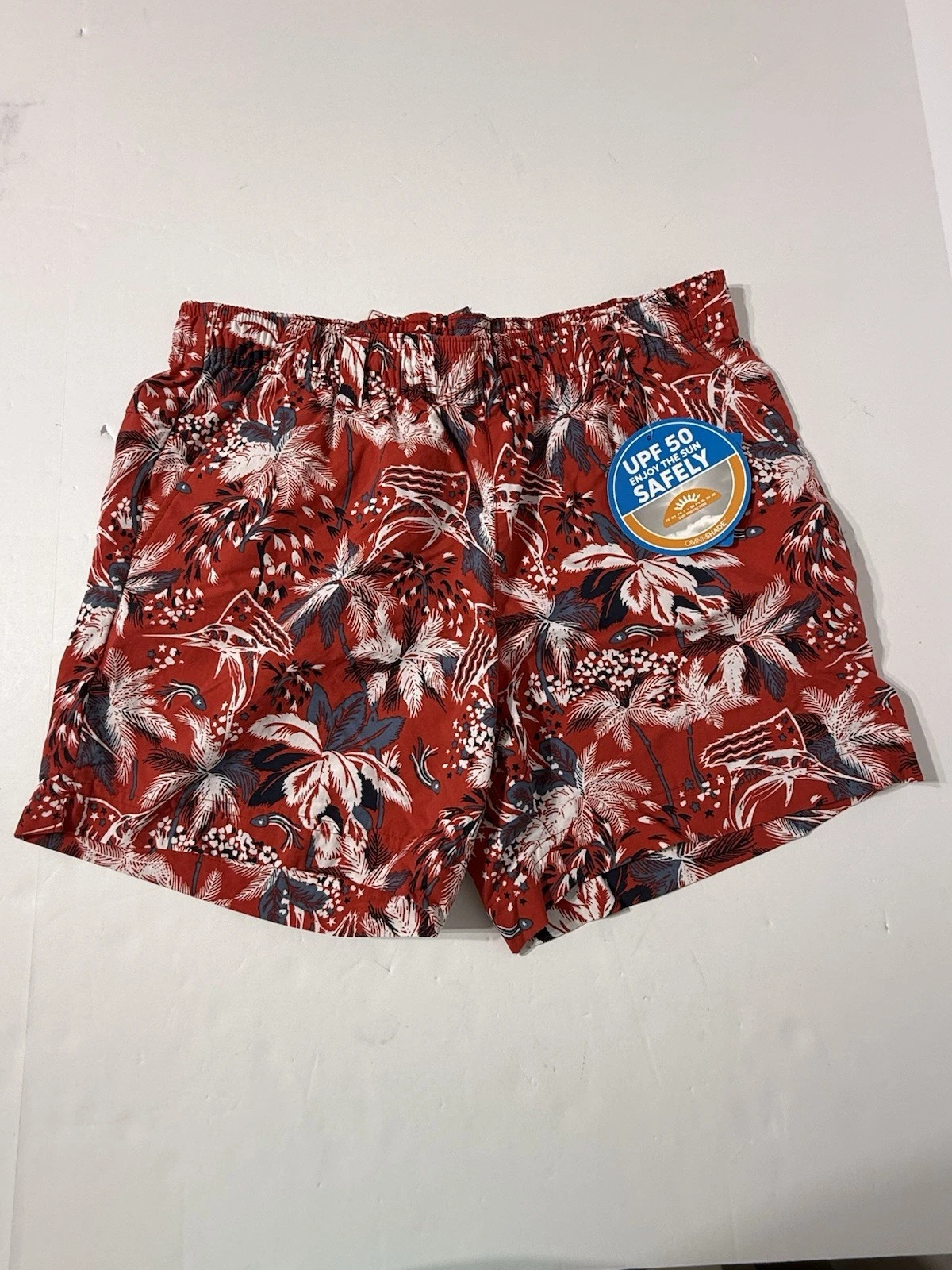 NWT Columbia PFG Mens Swim Suit Trunks Red Hawaiian Print Mesh lined Size S