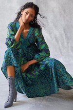 Anthropologie Ro’s Garden Tulip Cover Up Dress Blue Green Maxi Dress