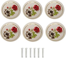 yueton 6Pcs 1-1/2 inch Hand Painted Ceramic Knobs Kitchen Cabinet Retro Vintage