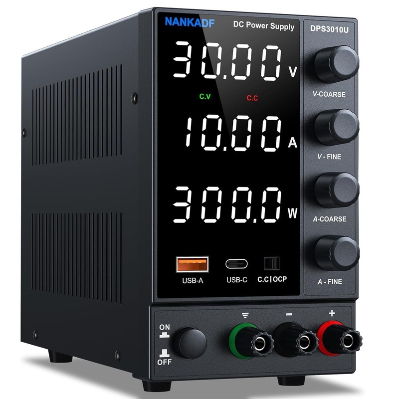 DC Power Supply, 30V 10A Bench Power Supply with USB-A/Type-c Fast Charging Port