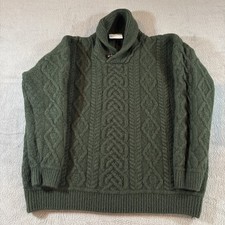 Aran Men's Wool Cable-Knit Shawl Sweater Green with Button Size XL Fits as SM 