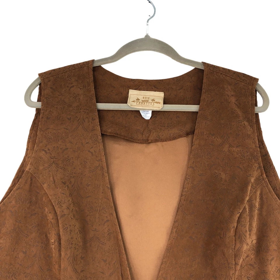 全新 Frontier 女式 2X 码背心复古棕色人造麂皮绒西部夹克  — 第 2/4 张图片
