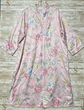 Miss Elaine Petites Vintage Pink Floral House Coat Full Zip Womens PL Pockets