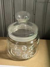 Vintage Floral Glass Lidded Retirement Candy Jar Clear Flowers 6&rdquo;
