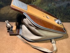 Ancien gonfleur à pied nautique pour bateau, canoé, bois et cuir