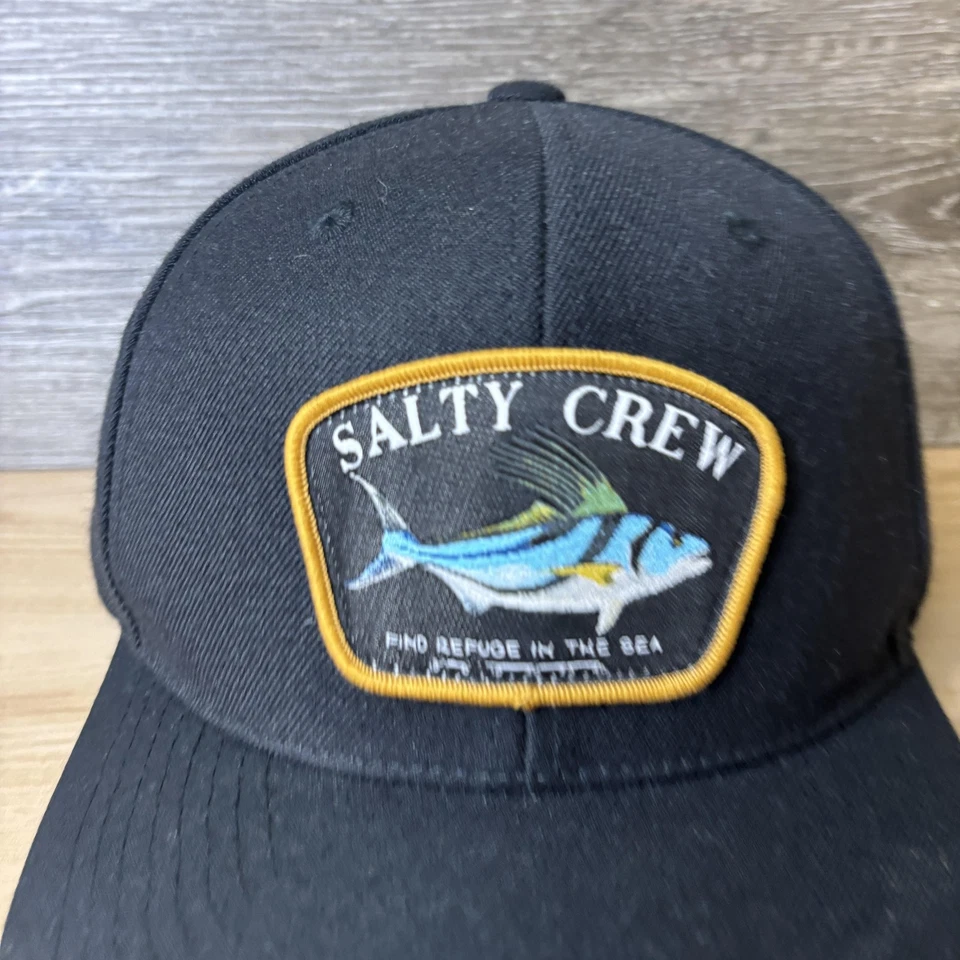 Salty Crew Hat Cap Snap Back Black Patch Embroidered Fishing Mens Surf Ocean - Image 2 of 4