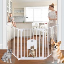 NexusSmash 81.11" Extra Wide Auto Close Baby Gate w/ Cat Door Hardware Mounted