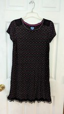 Lulus Black Cotton Lace Dress Stretch Poly Lined Short SL V-Neck Above Knee S
