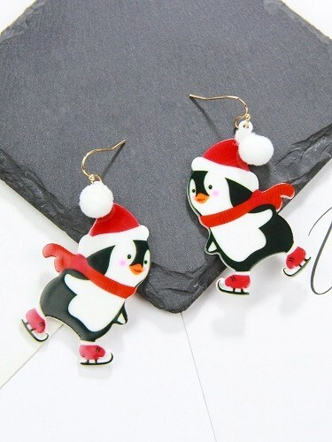 Christmas Penguin Drop Earrings - Picture 2 of 2