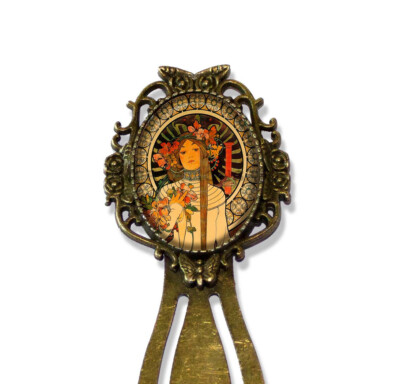 Alphonse Mucha Trappistine Liquors - Handmade Bookmark Book Lovers Metal Glass