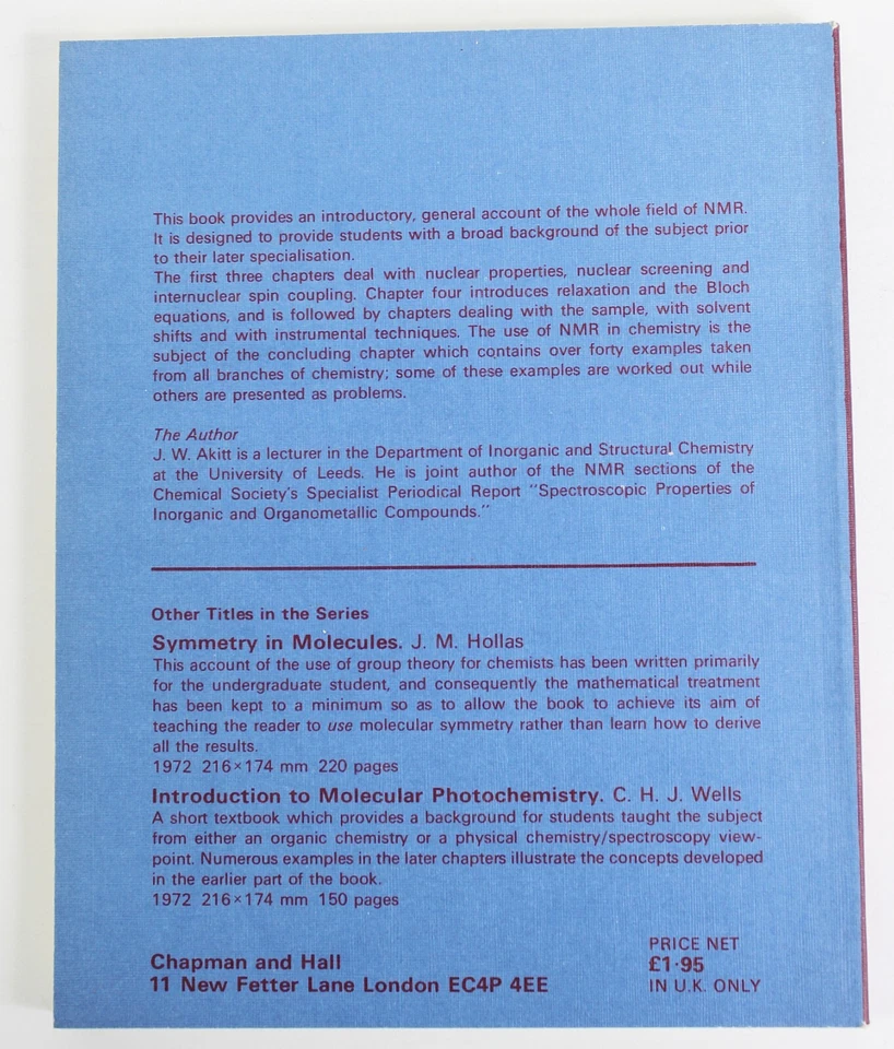 NMR CHEMISTRY by J W Akitt Engineering Chemical Testing Reference Book - Image 2 of 2