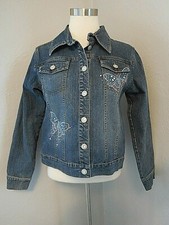 Girls Arizona Jeans Blue Denim Embroidered Butterfly Stretch Jacket size Large