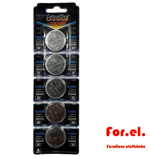 Batteria A Bottone Extrastar CR2450 3V CONFEZIONE DA 5 PEZZI