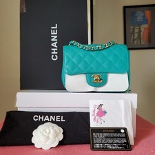 Chanel classic flap Mini Square Turquoise Blue Caviar Gold Hardware Bag