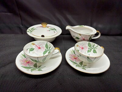 Newcrest ''SONATA'' Hibiscus Floral ~ Japan ~ (2) Cups & Saucers, Creamer & Sugar