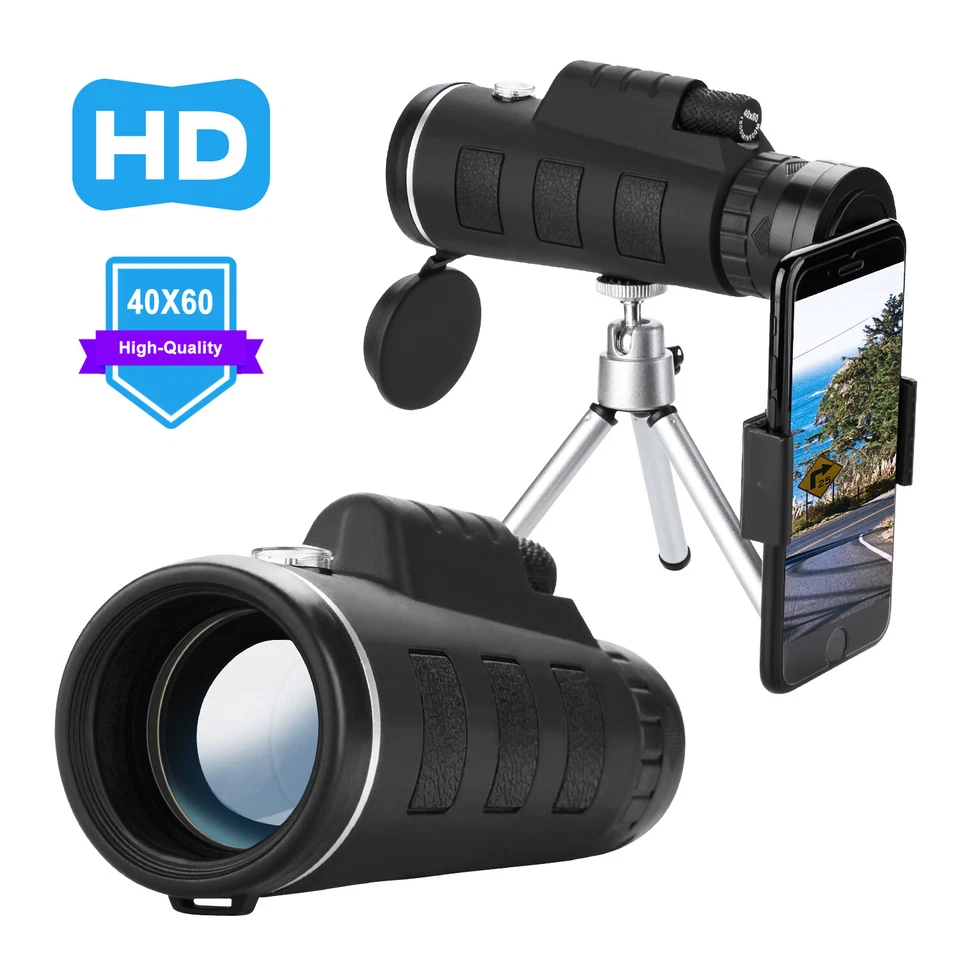 4K Zoom Monocular Telescope w/Phone Clip Tripod Night Vision Outdoor Hiking - Image 2 of 4